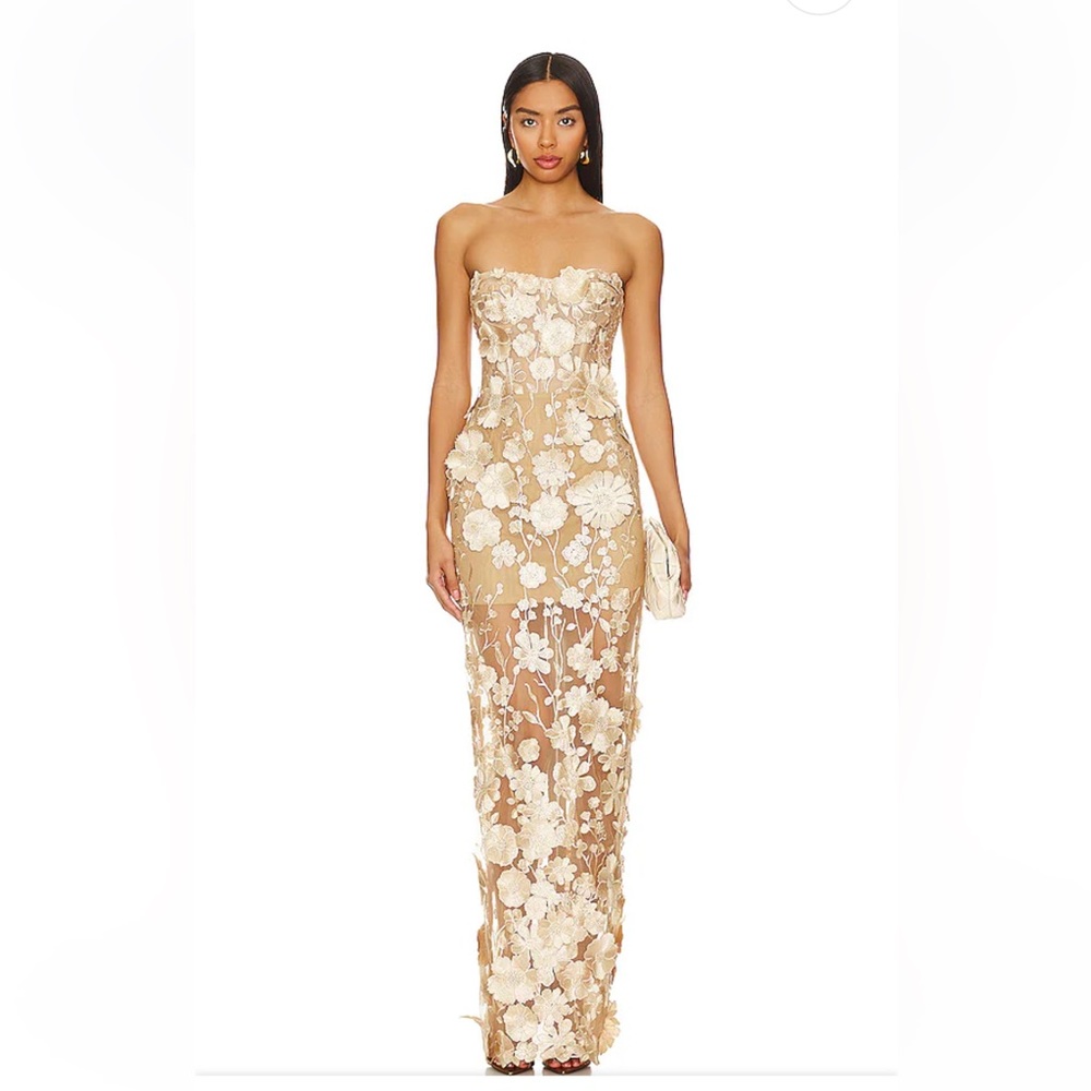 Bronx And Bronco Jasmine Maxi Dress Gold 3D Floral gown evening wedding …